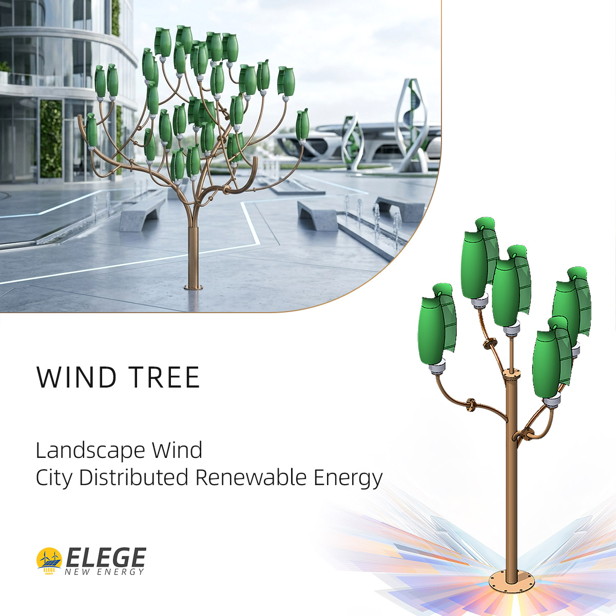 Renewable Energy Distribution - 풍력 터빈 나무 풍경 도시 분산형